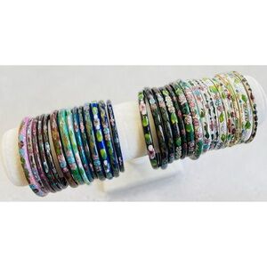 Set of 31 Vintage Cloisonne Enamel Bangle Bracelets Lot White Blue Black Red